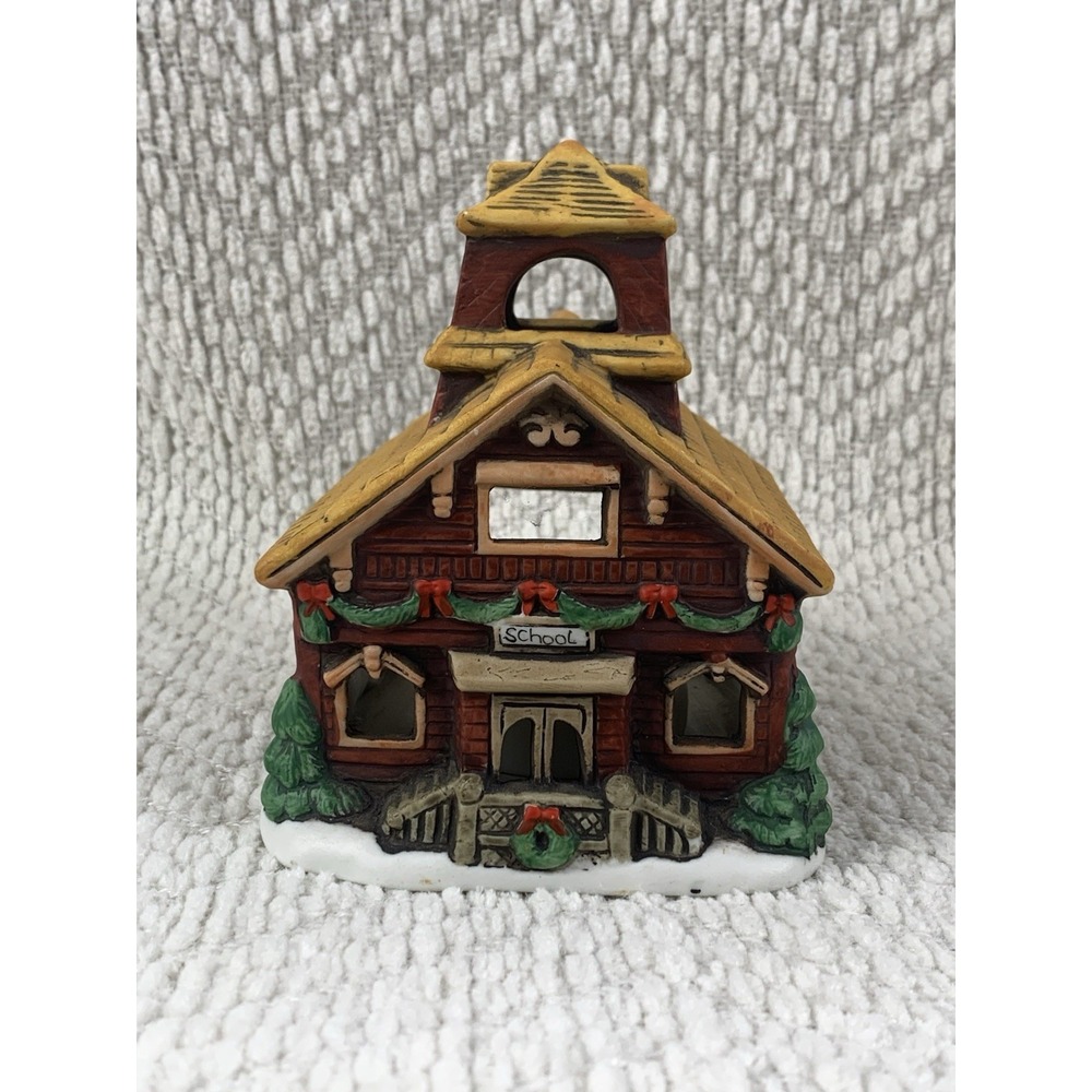GZ Lefton 1986 School House Colonial Village Votive Candle Holder Christmas
